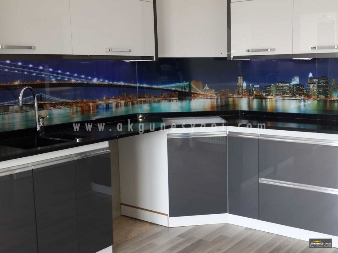 3D - Üç Boyutlu Mutfak Tezgah Arası Cam