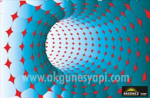Kırmızı-Zemin-Mavi-Yuvarlak-Helezon-3D-Üç-Boyutlu-Duvar Kağıdı