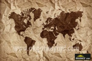 Buruşmuş-Kağıt-Üzerine-Boyanmış-Dünya-Haritası-3D-Üç-Boyutlu-Duvar Kağıdı