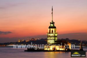 İstanbul-Kız Kulesi-Gün Batımı Görüntülü-3D-Üç-Boyutlu-Duvar Kağıdı